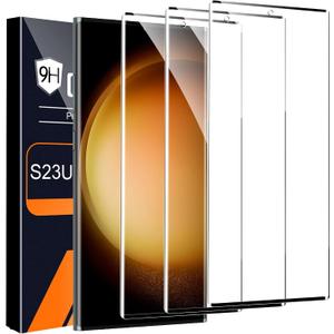 3 Pack HD Clear Tempered Glass Screen Protector for Samsung Galaxy S23 Ultra 5G, Fingerprint Unlock, 3D Curved, Scratch Resistant, Bubble-Free