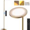 36W LED Floor Lamp, Upgrade Super Bright Standing Lamp, Modern Stepless Dimmable Torchiere Tall Lamp with Remote Control, 350Rotating Head Reading Floor Lamp for Living Room, Bedroom, Office (Gold)
