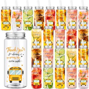 Skylety 24 Pcs School Bus Driver Gift Cup Bulk, School Bus Driver Appreciation Gifts 4 oz Plastic Cup Thank You for Always Going The Extra Mile Tumbler with Lids and Straws for Men Drivers