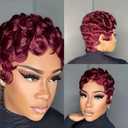 MOONSHOW Short Pixie Wigs for Black Women Wine Red Pixie Cut Wig Burgundy Short Curly Wigs for Black Women Synthetic 99J Color Short Hair Wig for Women Wine Red Layered Pixie Wigs(Burgundy)