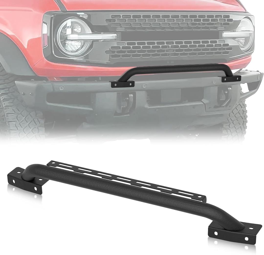 Bull Bar Grille Brush Guard with Light Bracket Compatible with 2021 2022 2023 2024 Ford Bronco (fit Modular Steel Front Bumper ONLY), Off Road Front Bumper Rack Rock Push Bar (2/4 Door, Black)