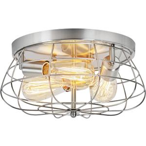 Flush Mount Ceiling Light Brushed Nickel Ceiling Light Fixture 3-Light Modern Flush Mount Ceiling Light Metal Cage Kitchen Ceiling Light Fixtures for Bedroom, Living Room, Hallway Foyer