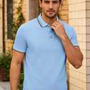 Men's Golf Polo Shirts Short Sleeve Striped Casual Polo Shirts for Men Dry Fit Tennis T-Shirt Tops (Blue, L)