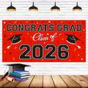 3 x 2026 Graduation Party Plastic Backdrop - 65" x 32.7" Congrats Grad Banner in Red, Large Class of 2026 Decorations, Photography & Grad Party Supplies