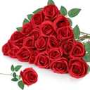 Atongham25pcs Elegant Rayon Red Rose Bouquet - Long-stemmed Red Roses for Weddings, Parties, Home Decoration, Photo Decoration, and High Vase Filling