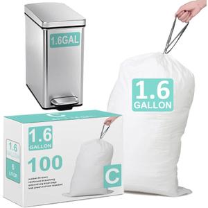 Code C Drawstring Trash Bags Compatible with simplehuman Code C | 2.6-3.2 Gallon 10-12 Liter | 100 Count | 1.0 Mil | Heavy Duty White Custom Fit Garbage Liners Code C Drawstring Trash Bags Compatible with simplehuman Code C | 2.6-3.2 Gallon 10-12 Liter | 100 Count | 1.0 Mil | Heavy Duty White Custom Fit Garbage Liners