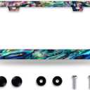 Faux Abalone Shell License Plate Frame Iridescent Seashell License Plate Holder Funny Stainless Steel Accessories Cars Decor with 2 Holes and Screws Fits Standard Us Ca Vehicles 12.2 X 6 Inch