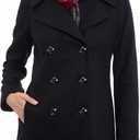 LONDON FOG womens Double Breasted Peacoat With Scarf (Medium, Black)