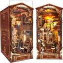 CRIOLPO Book Nook Kit - DIY Doll House Wooden Miniature House Kit, Book Nook Miniature Kit for Adults Teens, 3D Wooden Puzzle Bookshelf Insert Kits with Sensor Led Light