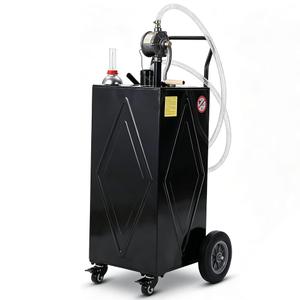 Garvee 30 Gallon Fuel Caddy with Manual Transfer Pump, Portable Gas Storage Tank on 4 Wheels, Gasoline & Diesel Fuel Storage Tank for Cars, Lawn Mowers, ATVs, Boats, More, Black
