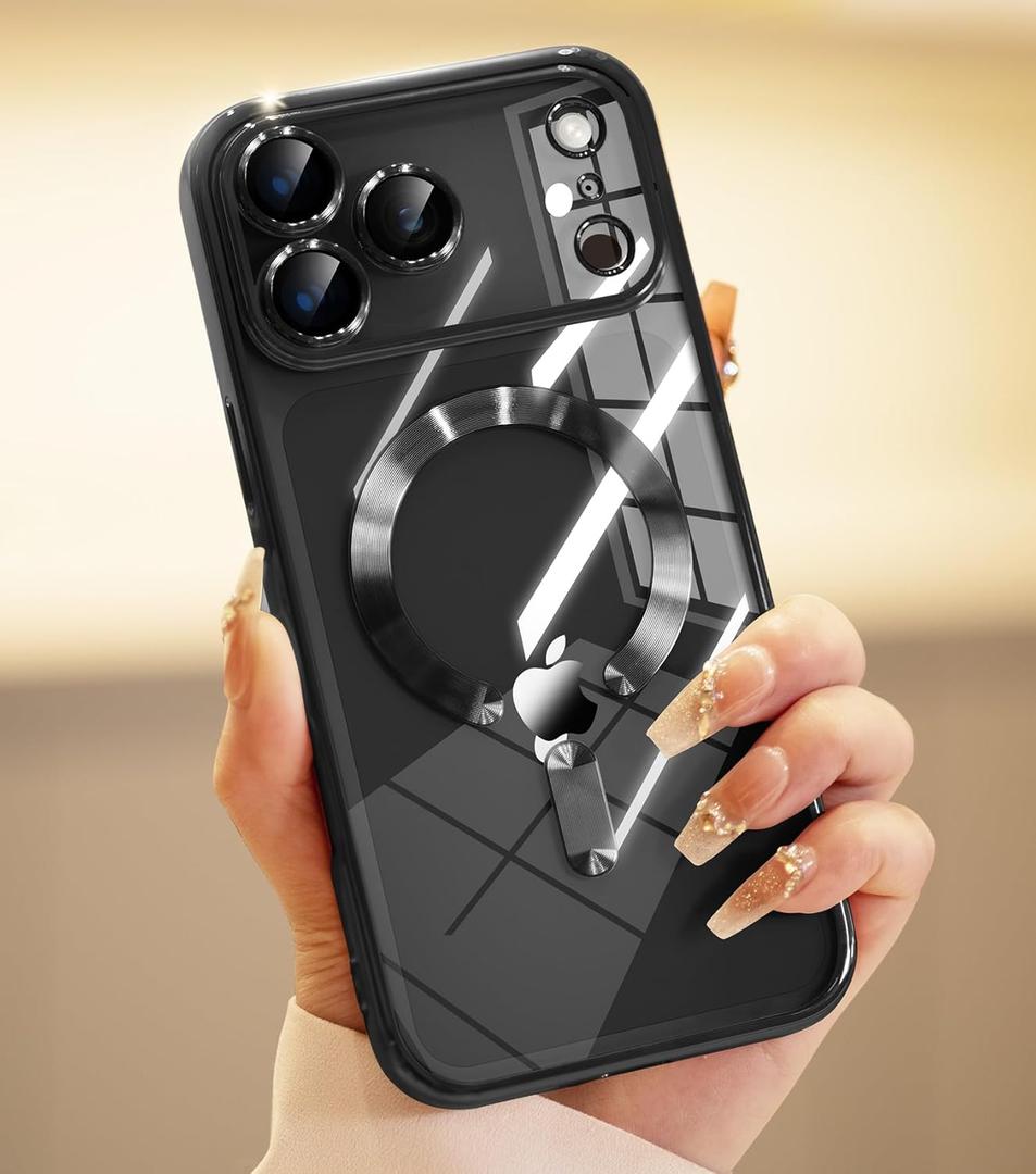 for iPhone 17 Pro Max Case with 1x Screen Protector, [Compatible with MagSafe] [Integrated Camera Protection], Non Yellowing Slim Cute Women Girly Magnetic Cover for iPhone 17 Pro Max, Black