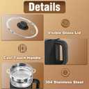 Topwit Hot Pot Electric with Steamer, 1.6L Ramen Cooker, Electric Pot for Pasta, Shabu-Shabu, Oatmeal, Soup and Egg, Portable Cooker with Dual Power Control, Dorm Room Essentials, Black