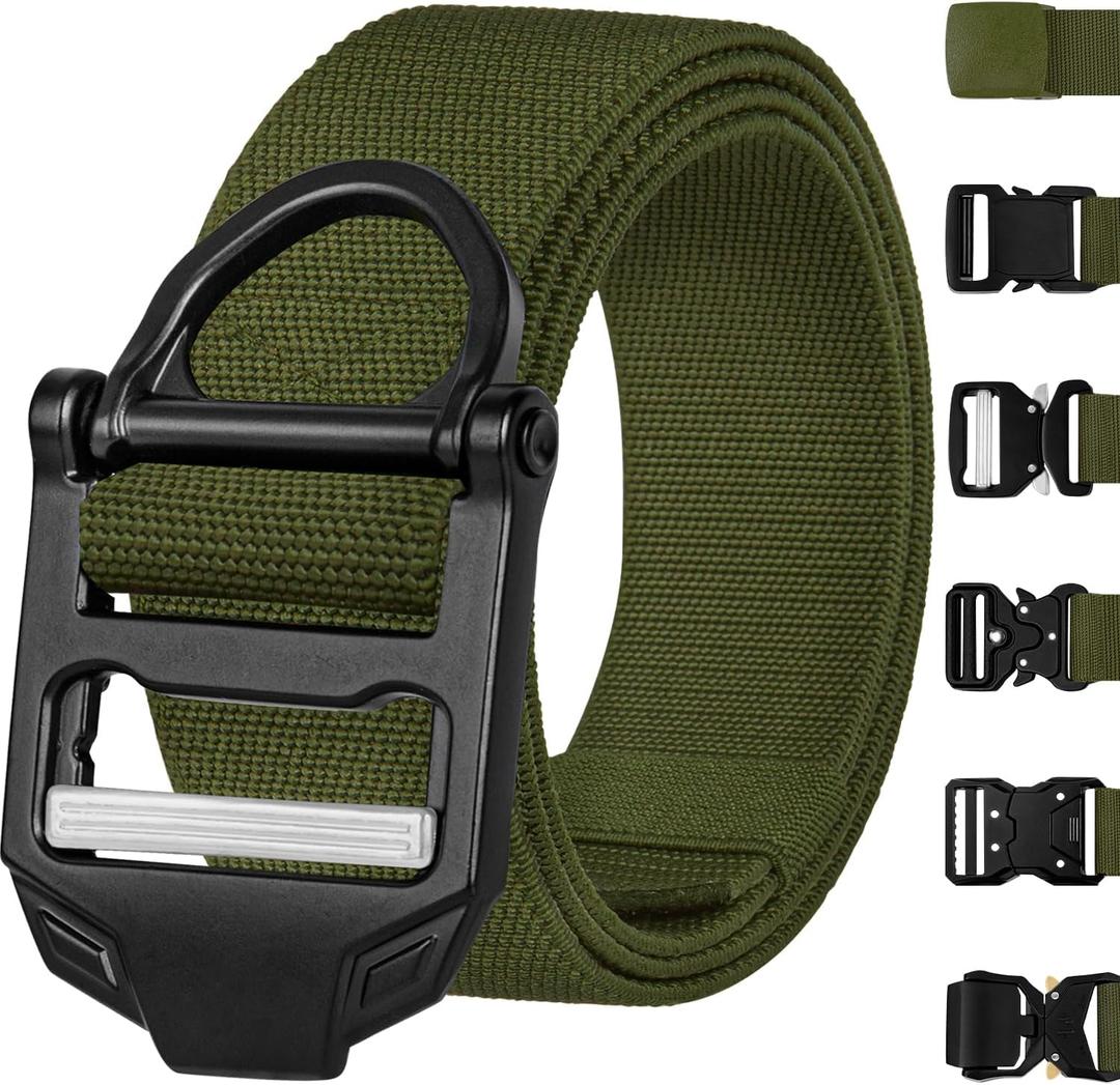 TECEUM Tactical Belt  Green B4 L  Heavy-Duty Military, Work, Hiking,Rigger, Utility, EDC Mens Belts  Quick-Release  Nylon Web
