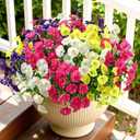 Alupssuc 24 Bundles Artificial Flowers for Outdoors, Faux Spring Flowers for Decoration, UV Resistant Silk Morning Glory with Eucalyptus Realistic Fake Flowers for Yard Planter Porch Garden, 4 Colors