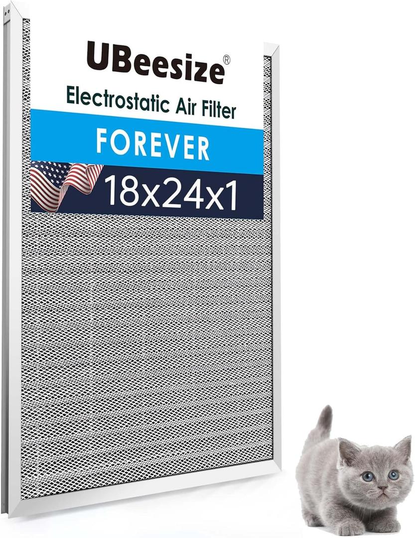 UBeesize 18x24x1 Reusable Electrostatic Air Filter HVAC AC Furnace Filter,MERV 8, Washable, Lasts a Lifetime,Permanent Air Filter,Breathe Fresher,Home And Office(Actual Size:17.44x23.46x0.82 Inch)