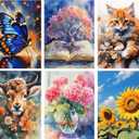 geesfayan 6 Pack Diamond Painting Kits for Adults Beginners 12x16 inches DIY Diamond Art with 6 Designs:Tree,Cat,Butterfly,Sunflower,Highland Cow,Flower Home Wall Decor