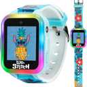 Disney Stitch Kids Interactive Smartwatch with Touchscreen, Camera, Games, Pedometer, Voice Recorder, and Alarm for Boys & Girls Aged 6+ - Blue Character Band, Multi-Color LED Light-Up Bezel