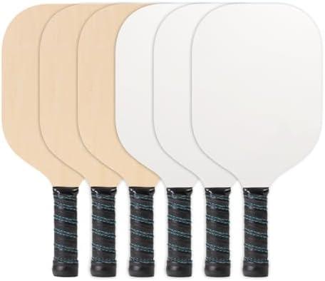 PYD Life 6 Pack Pickleball Paddles Plywood Sublimation Blanks 7.5" x 15.5",2/5 Inch Thickness 8 OZ Double Sided Printable One Side White One Side Wood