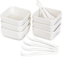 6 Oz White Porcelain Serving Bowls Set – 6 Small Bowls and 6 Serving Spoons – Sturdy, Oven- and Dishwasher-Safe Ceramic Condiment Cups for Sauces, Desserts and Appetizers