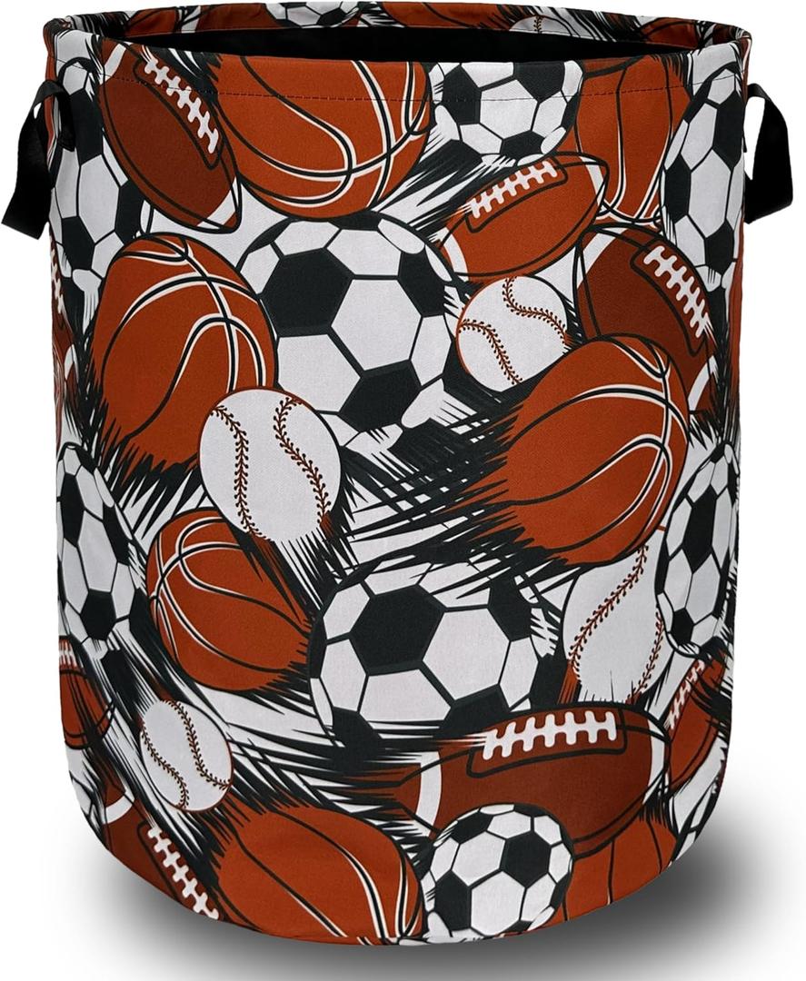 Funny Football Basketball Laundry Basket Foldable With Handles Tote Bag Oxford Cloth Colorful Laundry Hamper Clothes Storage Bucket Toy Organizer For Bathroom/Laundry/Bedroom 18.9" x 16.5 "
