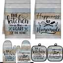 Sratte 6 Pcs Kitchen Decor Accessories Set Farmhouse Towels Pot Holders Oven Mitts Set 2 Dish Towels 2 Potholders 2 Cooking Mittens Oven Glove for Christmas Baking Cooking Supply(Brown Green,Kitchen)
