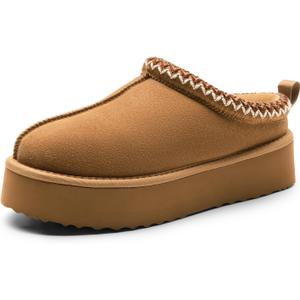 DREAM PAIRS Women's Slippers for Women Genuine Suede Platform Slip-on Warm Slippers Winter Fluffy Warm Comfy Furry Shoes for Outdoor Indoor FuzzyEasy, Size 8, Chestnut