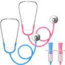 4 Pcs Kids Stethoscope with Syringe Toy Stethoscope Preschool Pretend Doctor Toys for Costume Kids Boys Girls Role Play Accessories, Pink Blue