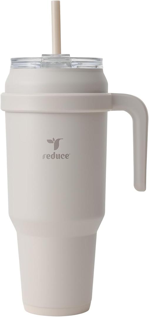 REDUCE Cold1 24 oz Tumbler with Handle - Vacuum Insulated Stainless Steel Water Bottle for Home, Office or Car, Reusable Mug with Straw or Leakproof Flip Lid, Keeps Drinks Cold All Day- Gloss Cotton