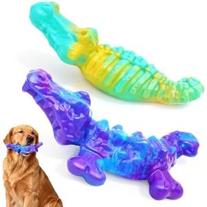 BoYoYo Tough Dog Toys for Aggressive Chewers 2 Pack, Indestructible Dog Toy for Large Dogs, Durable Dog Toys to Keep Them Busy for Large Breed, Teeth Cleaning and Training, Bacon Flavor, Purple&Green