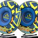 47'' Heavy Duty Snow Tube with Premium Canvas Cover and 4 Foam Filled Handles, Inflatable Snow Sled for Kids and Adult, Thickened Hard Bottom Snow Tubes for Winter Outdoor Fun Sledding, 2 Pack