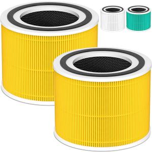 240 Replacement Filter Compatible with 240 Air Purifier, 3-in-1 High-Efficiency Filtration with Activated Carbon for Air Pollutants, Odor and Smoke, 2 Pack, Yellow