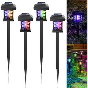 4 Pcs Solar Bug Zapper Outdoor Waterproof 2 in 1 Mosquito Zapper Solar Powered Mosquito Fly Trap Repellent Lamp Kills Bugs LED Lamp with Colored Purple Light for Garden Patio Yard Lawn (Black)