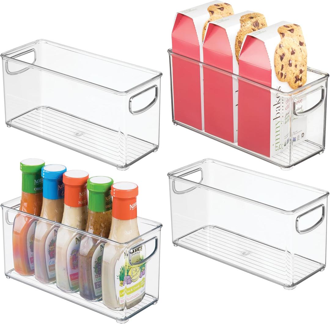 InterDesign Slim Clear Plastic Stackable Storage Bin, Tall Narrow Organizer for Kitchen or Pantry, 4-Pack