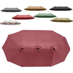 Double Sided Umbrella Canopy 15ft 12 Ribs Large Market Parasol Top Replacement Cover, Triple-Size Patio Umbrella Cloth Anti-UV Waterproof Canvas(Burgundy)