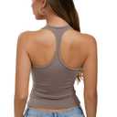 REORIA Women's Sexy Halter Backless Tank Top Sleeveless Fitted Crop Top Y2K Trendy Summer Basic Camisole Khaki XX-Large (XXL)