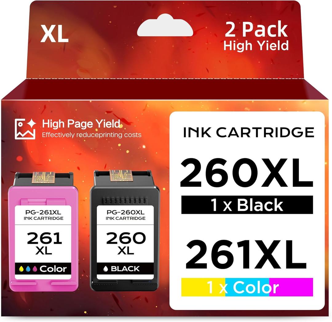 260XL 261XL Ink Cartridge Replacement for Canon 260 XL 261 XL PG-260 CL-261 Combo Pack Work with Canon PIXMA TS6420 TS6400 TS5320 TR7020 TR7022 TR7020a TR7022a Printer (2 Pack, 1 Black, 1 Tri-Color)