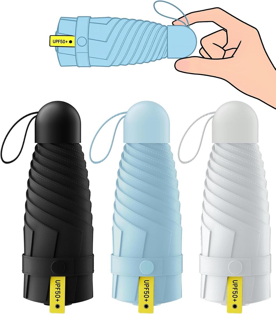 LMUGOOS 3 Pack Mini Travel Folding Umbrella,UPF 50+ UV Compact Portable Sun