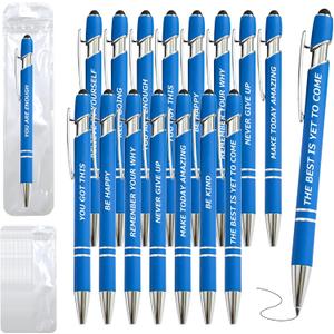 60 Piece Inspirational Pens Kit with Stylus Tip & Sayings  30 Motivational Pen + 30 Individual Bags  Uplifting Quote & Positive Ideas  For Teachers, Office, School, Meetings, Team Events(Blue)