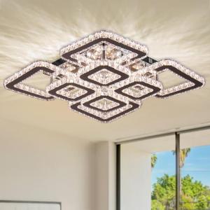 FRIXCHUR 20 Crystal Chandelier Square Crystal Flush Mount Ceiling Light 8 Lights Led Crystal Ceiling Pendant Light Modern Led Chandeliers for Bedroom Dining Room Bedroom Variable Light