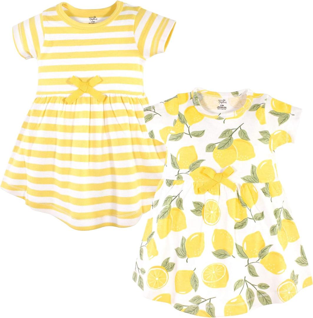 Touched by Nature Girls, Toddler, Baby and Womens Organic Cotton Short-Sleeve and Long-Sleeve Dresses (Yellow, S)