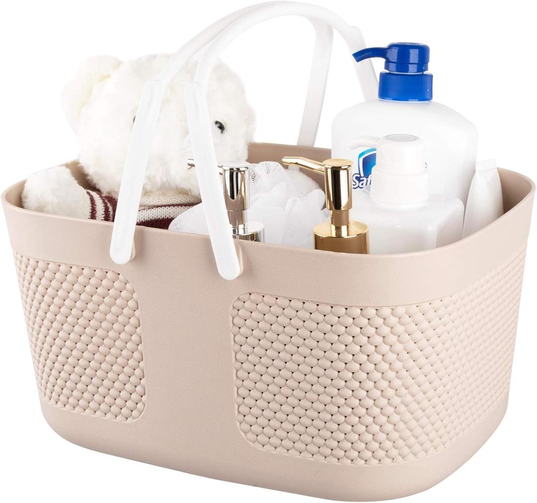 Shower Caddy Basket, Portable Large Capacity Thickened Plastic Organizer Storage Tote with Handles Drainage Toiletry Bag Bin for Bathroom, College Dorm Room Essentials, Kitchen, Camp, Gym, Khakis