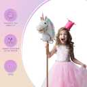 HollyHOME Unicorn Stick Horse with Wood Wheels Real Pony Neighing and Galloping Sounds Unicorn Hobby Horse with Rainbow Glitter Bridle, White 36 Inches(AA Batteries Required)