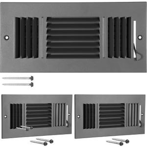 Wesiti 2 Pcs 10 x 4 Inch Ceiling Vent Covers for Home Sidewall and Ceiling 3 Way Vent Register for Sidewall Solid Steel Manual Adjuster Air Home Bathroom Toilet Office (Gray)