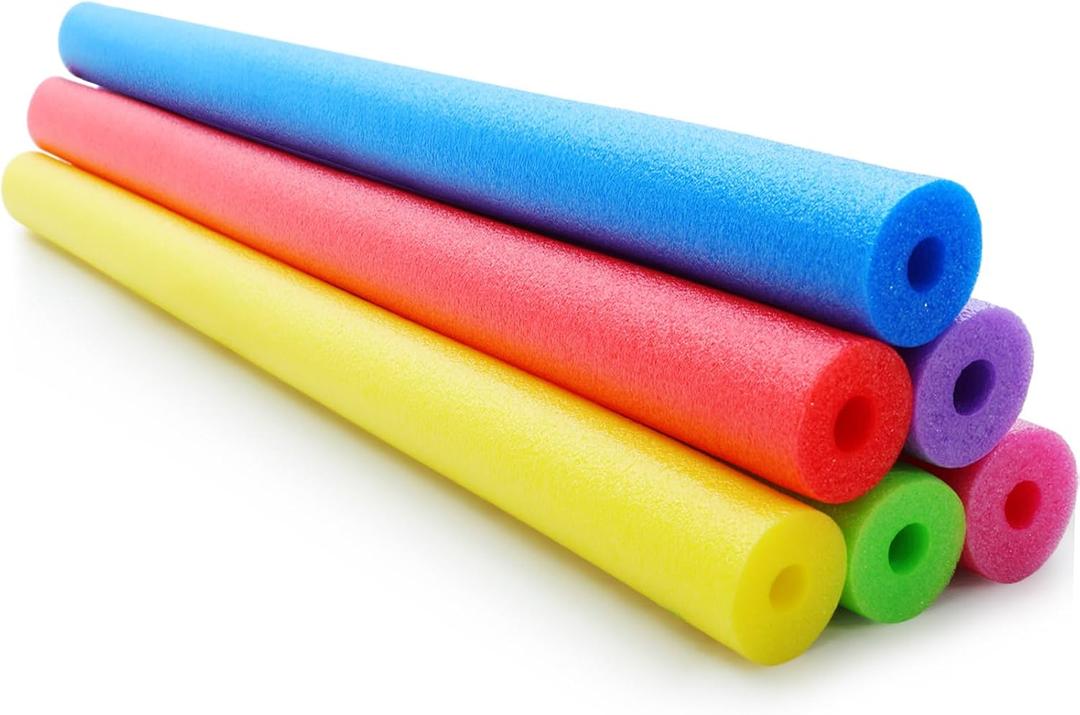 Hollowfly 6 Pack Pool Noodles Swimming Floating Foam Tube Small Hollow Bright Swimming Pool Noodles Bulk Heavy Duty for Adults (Colorful, 40 x 1.6 Inch)