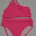 High Waisted Ribbed Bikini Swimsuit - Women Two Piece Bathing Suit One Shoulder Swimwear 2025, Pink, M