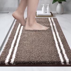 PURRUGS Bathroom Rug Non-Slip Machine Washable 20" x 30", Super Absorbent and Quick Dry Shaggy Microfiber Bath Mat, Extra Soft and Plush Bath Rug for Bathtub, Shower, and Sink, Brown