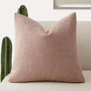 Foindtower Decorative Textured Boucle Throw Pillow Covers Accent Solid Pillow Cases Neutral Soft Cozy Couch Cushion Case for Chair Sofa Bedroom Living Room Home Decor 16x16 Inch,1PC,Light Pink