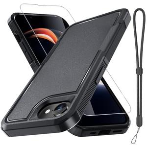 RMOCR for iPhone 16e Case & iPhone 17e Case, with Screen Protector,Military Grade Heavy Duty Shockproof Phone Cover with Wrist Lanyard Strap for iPhone 16e & iPhone 17e,Black Matte (Missing Lanyard Strap)