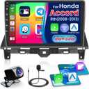 Fulukufor Honda Accord 8th 2008-2013 Android Car Stereo with Wireless Carplay Android Auto, 10" Touch Screen Radio Dash Kit GPS Navigation WiFi Bluetooth SWC Mirror Link, Mic Backup Camera