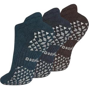 Hylaea Unisex Non Slip Socks with Grip for Yoga, Hospital, Pilates, Barre | Ankle, Cushioned (Small-Medium, 1. Dark Green Dark Grey Coffee (3 Pairs))